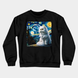 Persian Kitty Starry Night Inspired - Artistic Cat Crewneck Sweatshirt